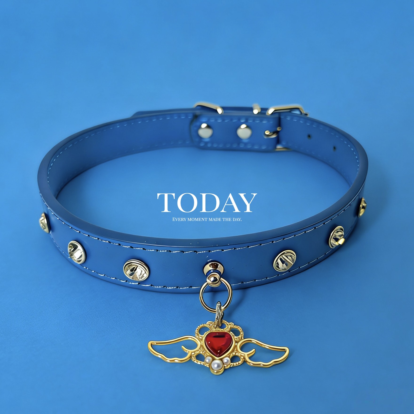 宠物狗项圈公主风中小型大型犬水钻翅膀脖圈可调节皮质牵引绳胸背