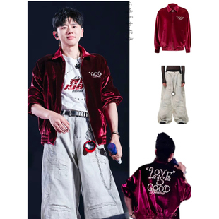 张杰同款原版GOOD潮牌轻奢珍珠夹克丝绒亮光翻领拉链外套男女同款