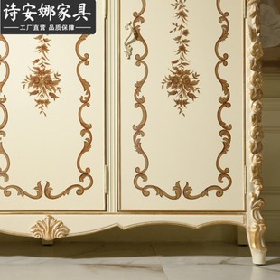 欧式鞋柜法式实木雕花大理石三门储物柜客厅玄关多功能柜子