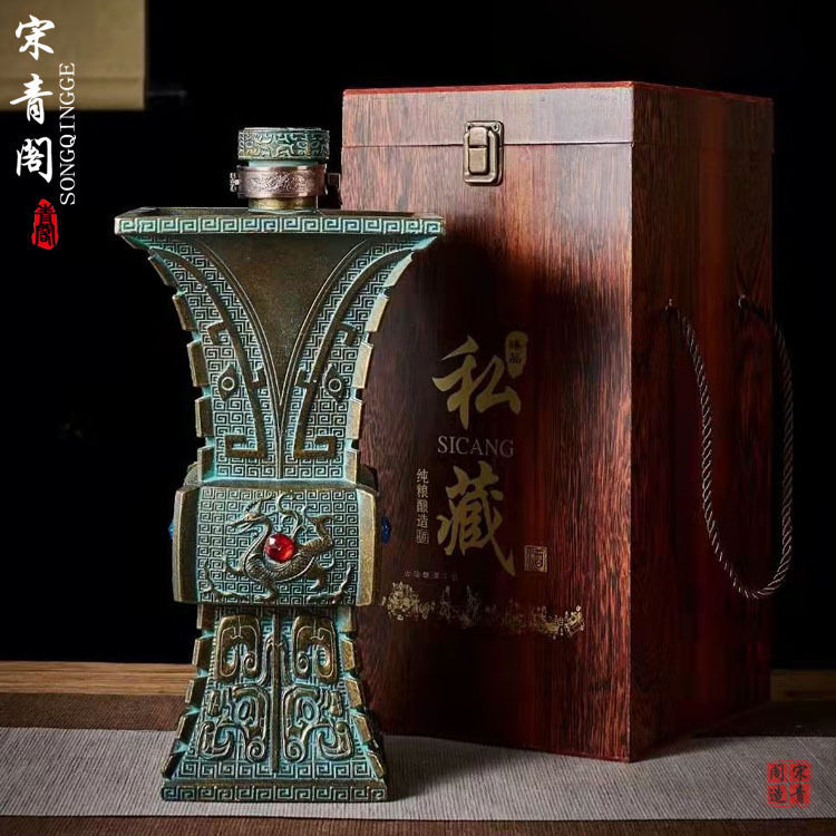 创意3斤5斤仿青铜器陶瓷酒瓶兽樽五斤雕刻工艺艺术收藏摆件空酒坛