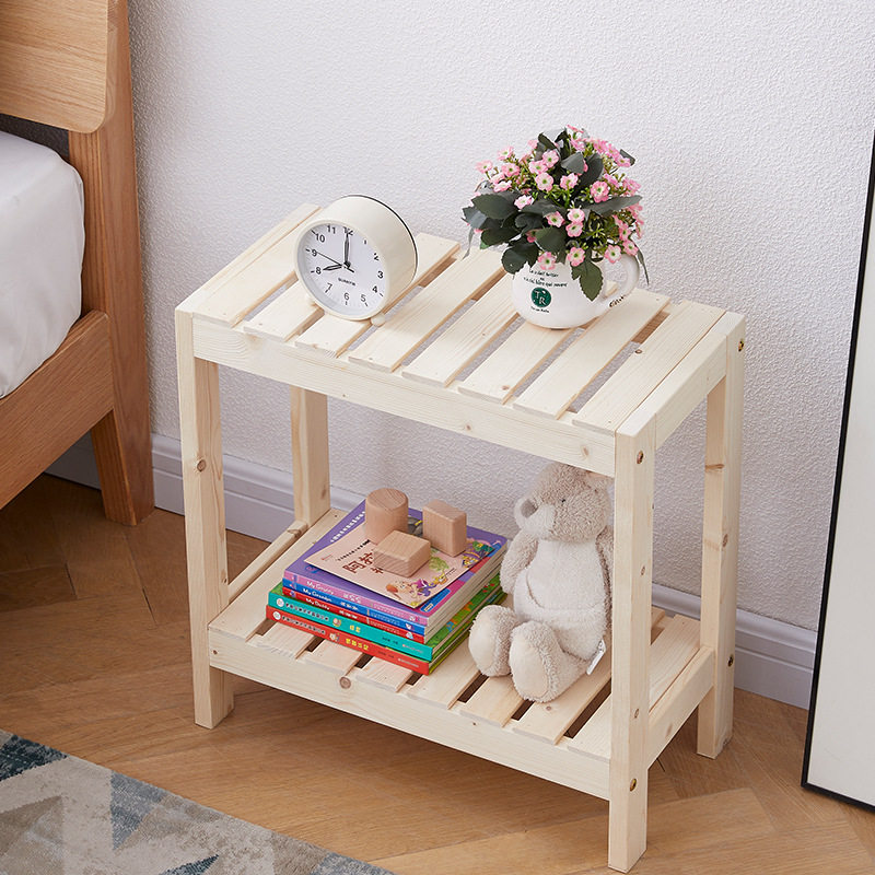 ins简约实木收纳层架床边置物架多层落地木质置地简易整理架床头