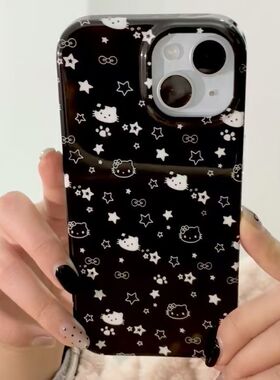 迷你星星凯蒂适用iPhone16Plus手机壳苹果15软壳14Pro大孔12耐脏17Air保护套13黑色11软胶保护壳7/8PXRXSMAX