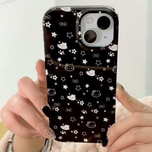 迷你星星凯蒂适用iPhone16Plus手机壳苹果15软壳14Pro大孔12耐脏17Air保护套13黑色11软胶保护壳7/8PXRXSMAX