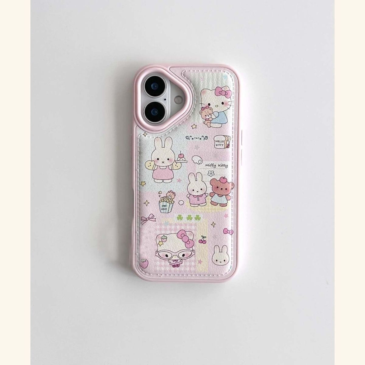 适用苹果16pro皮纹小熊手机壳