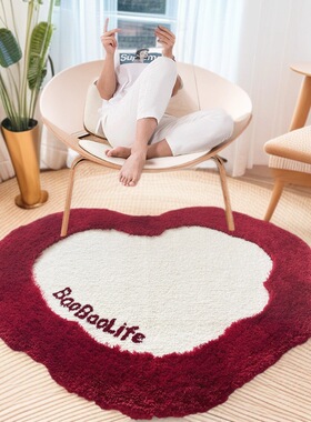 植绒地毯心形状红色立体4CM毛高绒法式高级感TPR底卧室客厅地垫子