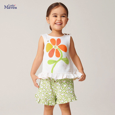 Little maven女童套装可爱花朵女孩两件套夏季童装休闲儿童夏装