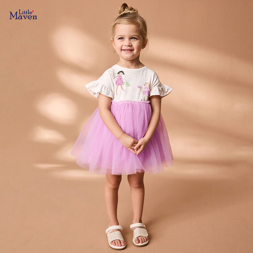 Little maven新款甜美女童公主裙可爱网纱儿童裙子夏季短袖连衣裙