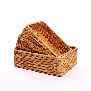 A6L藤编收纳框方形浴室洗漱收纳卧室收纳民宿桌面杯子毛巾收纳筐