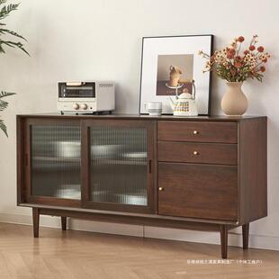 胡桃木餐边柜樱桃木储物柜红橡木边柜实木茶水柜厨房碗柜原木靠墙