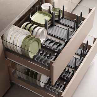9WOR厨房抽屉内置碗碟架柜内分隔盘子餐具合金橱柜台面整理收纳置