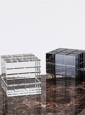 新中式摆件创意软装轻奢水晶魔方酒O店客厅玄关装饰品