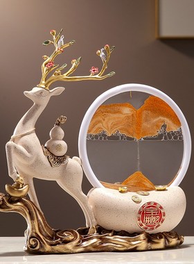 元宝招财鹿解压沙漏流沙画摆C件客厅M玄关酒柜电视柜装饰