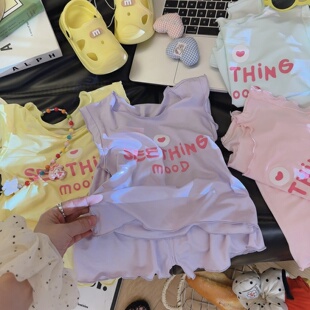 薄款 女童夏季 短裤 短袖 儿童家居服女宝宝睡衣空调服洋气 莫尔代套装