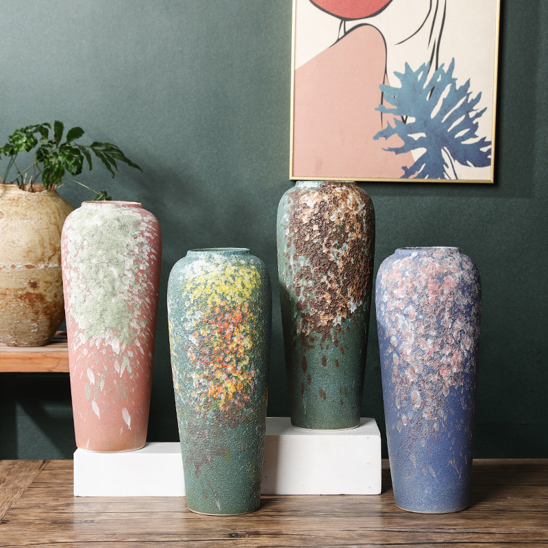 35CM复古风花瓶家居摆件侘寂大堂风花器银柳水培插花瓶景德镇陶瓷,家居饰品,花瓶,淘宝优惠券,粉丝福利购,淘宝优惠卷