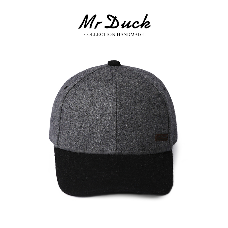 mrduck大头围撞色百搭羊毛呢男女黑色棒球帽宽帽檐大脸显脸小头围