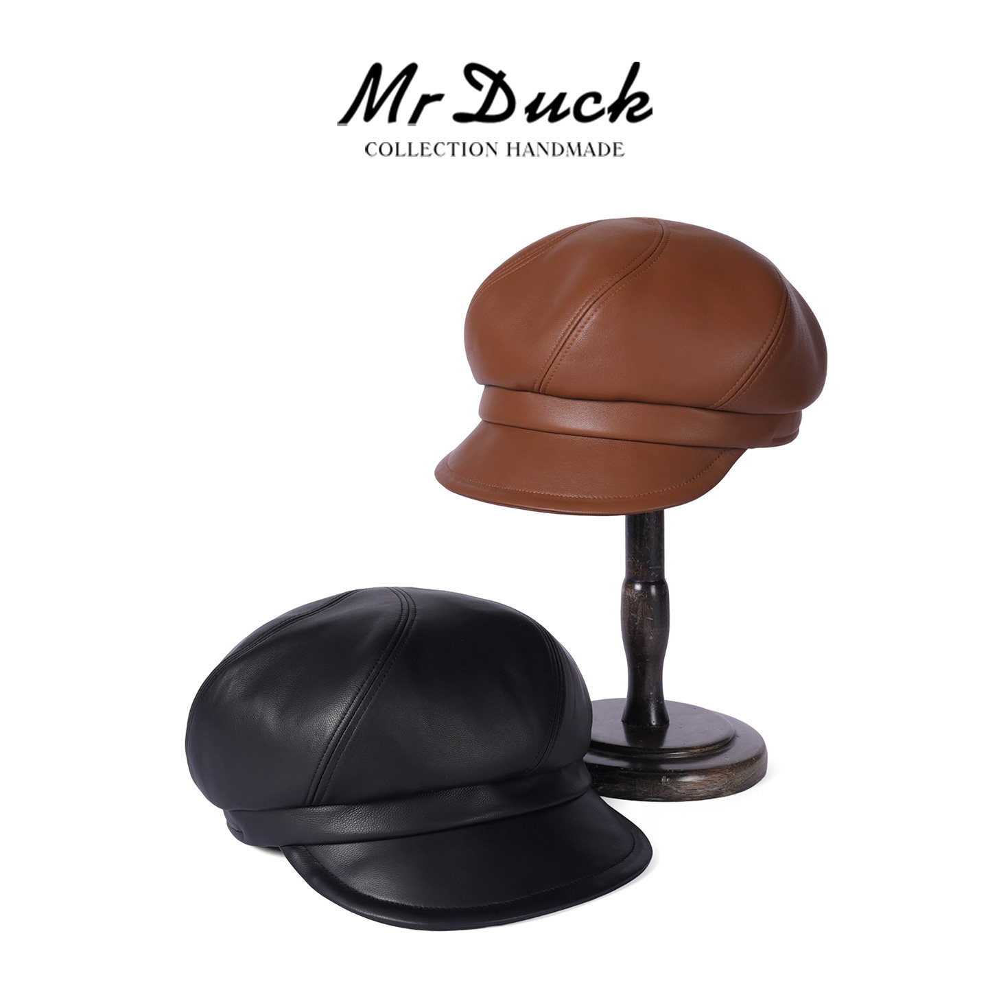 mrduck华尔兹 软糯小绵羊真皮大头围法式报童帽女显脸小秋冬帽子