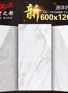 希望之都大规格地砖 通体大理石瓷砖600*1200爵士白 白灰色瓷砖
