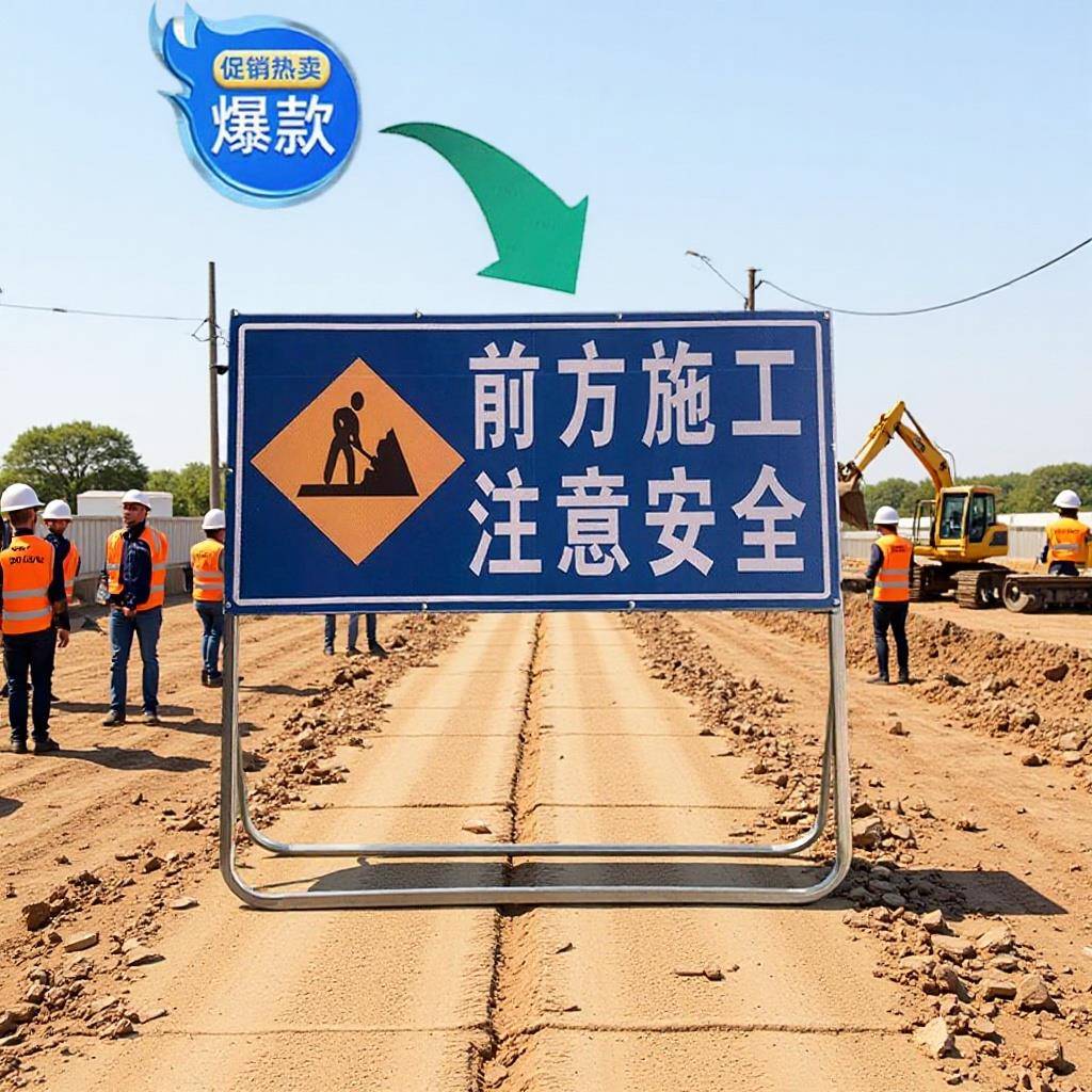 道路施工交通标牌前方危险护栏请绕行工地注意安全提示牌
