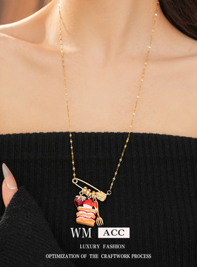 小众轻奢回形针滴油爱心毛衣链