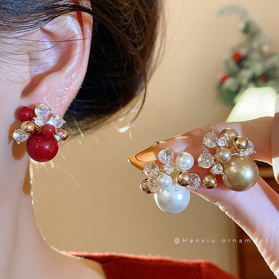韩版锆石珍珠耳环轻奢高级感