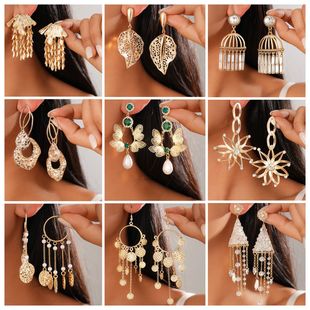 欧美金属风镶钻流苏耳环中古vintage百搭耳钉轻奢高级感小众耳饰