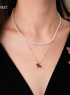 本命年红色小马珍珠项链