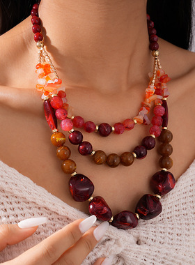 红色玻璃珠轻奢小众锁骨链女款