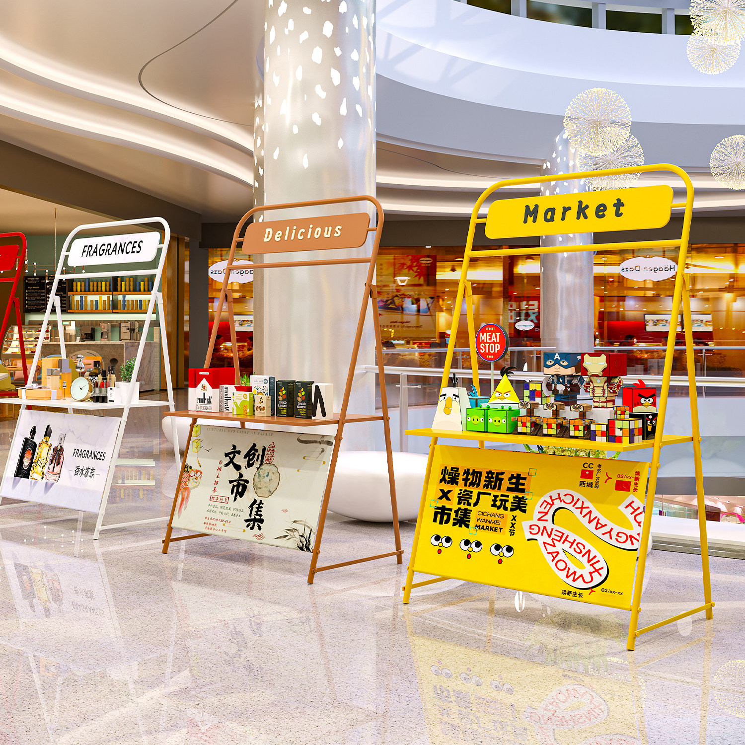 集市活动展示架铁艺市集摊位架可移动折叠售货架子商业街摆摊架子