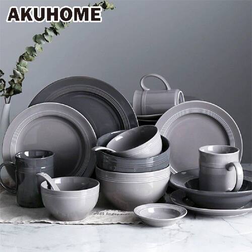 极速Simple Dishes Seqt European Tableware Ceramic Bowl Plate