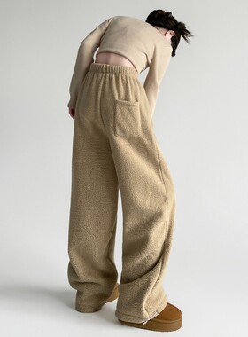 2025冬季新款女款摇粒绒保暖裤 宽松束脚阔腿休闲裤 慵懒时尚风