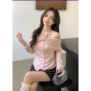 一字领纯欲女主针织衫 露肩挂脖感修身 女 玫瑰情缘 衣尔衫