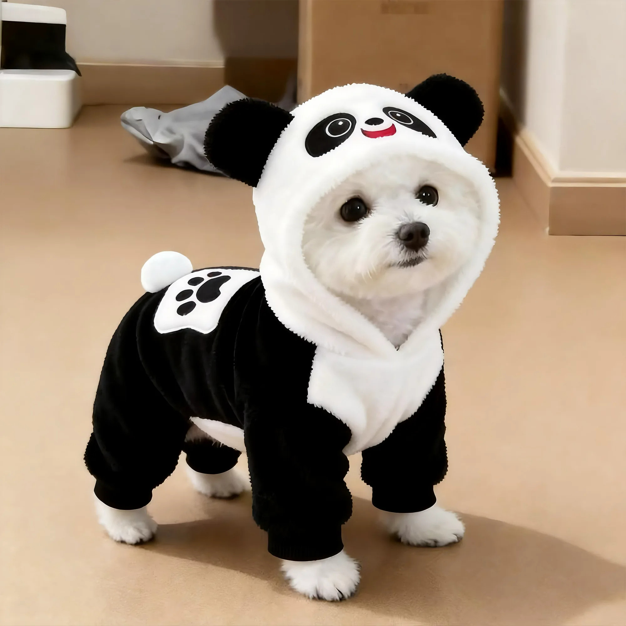 狗狗衣服秋冬保暖可爱熊猫四脚衣泰迪比熊博美小型犬宠物猫咪绒衣