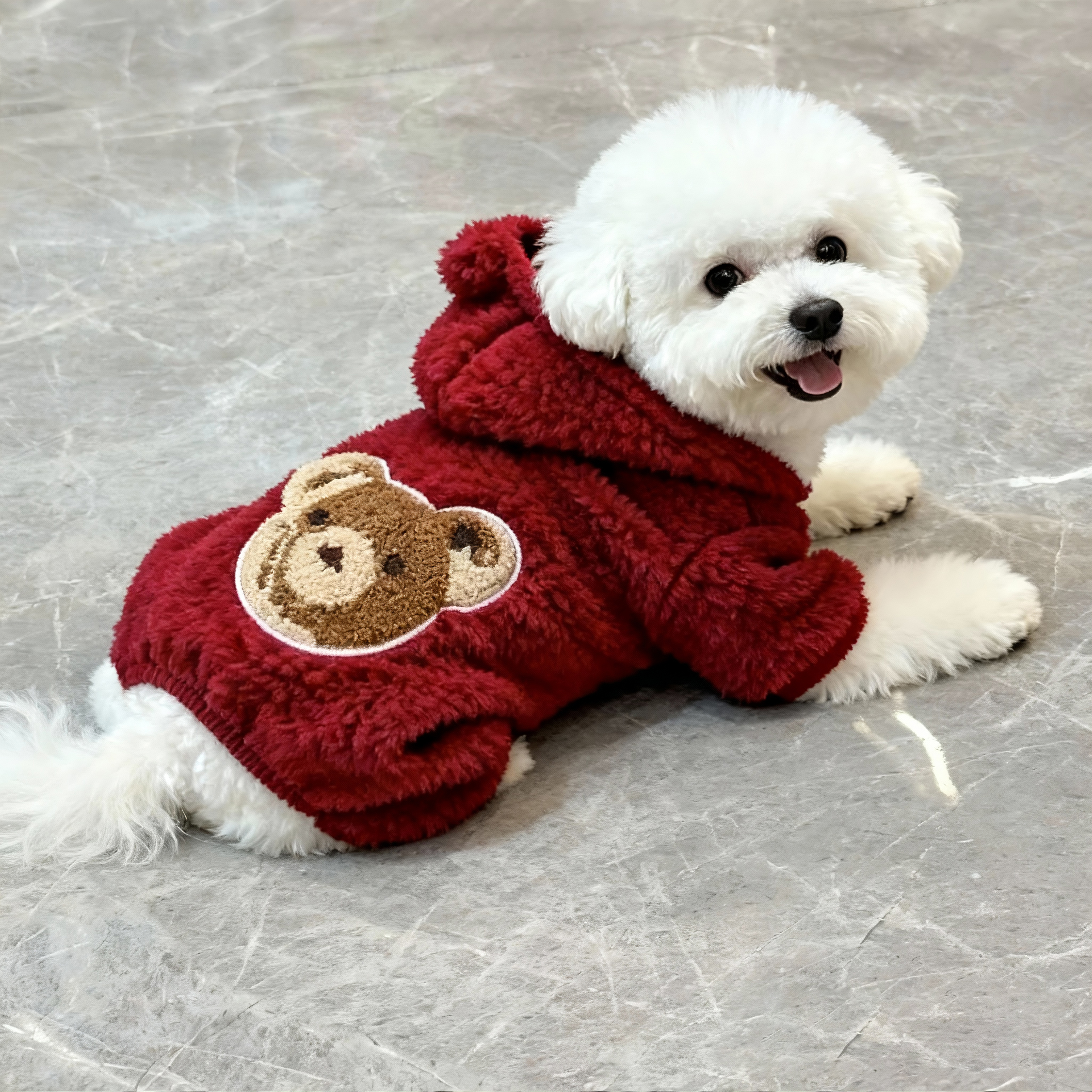 狗狗衣服秋冬保暖熊头布贴四脚衣