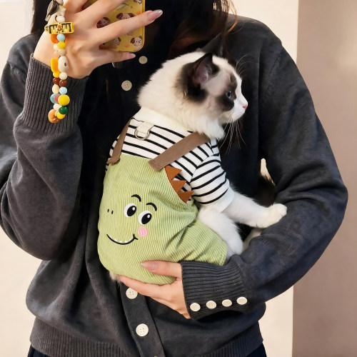 猫咪衣服春秋四脚牵引恐龙背带裤