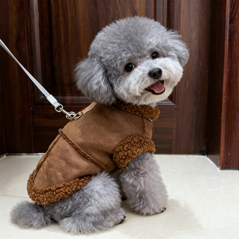 狗狗衣服秋冬款麂皮绒马甲可牵引加绒保暖泰迪比熊博美猫咪小型犬