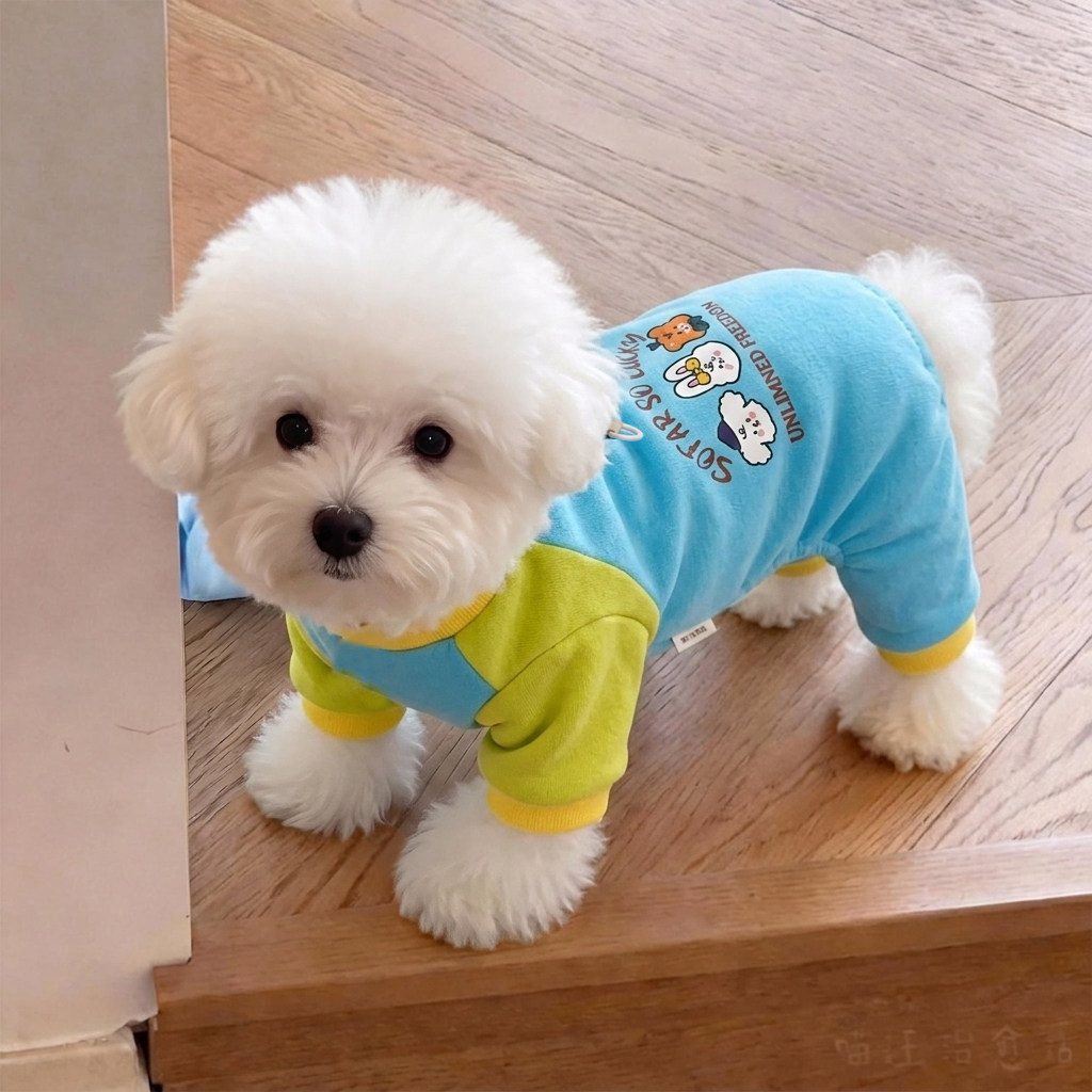 狗狗衣服春秋薄款可牵引印花四脚衣宠物泰迪比熊防掉毛小型犬服装