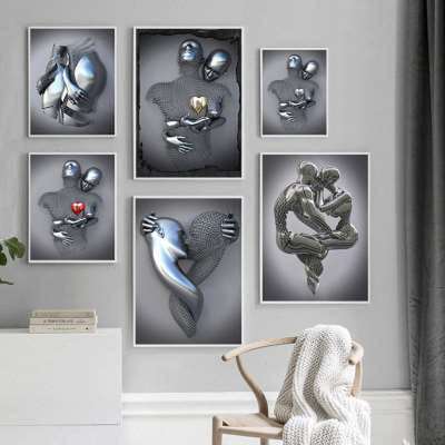极速Metal Figgure Statue Romantic Wall Art Abstract Canvas P