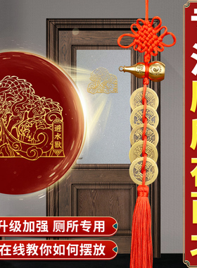 新品厕所卫e生间在西北避水兽隐形贴铜葫芦桃木兽头五帝钱天然葫
