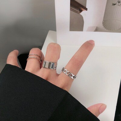 极速LATS Punk Metal Geometry CircCular Punk Rings Set Openin
