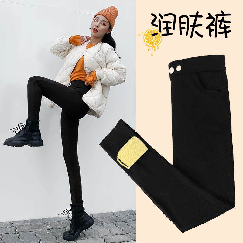 新品打底裤女外穿秋冬p季加绒加厚高腰紧身弹力保暖润肤小脚铅笔