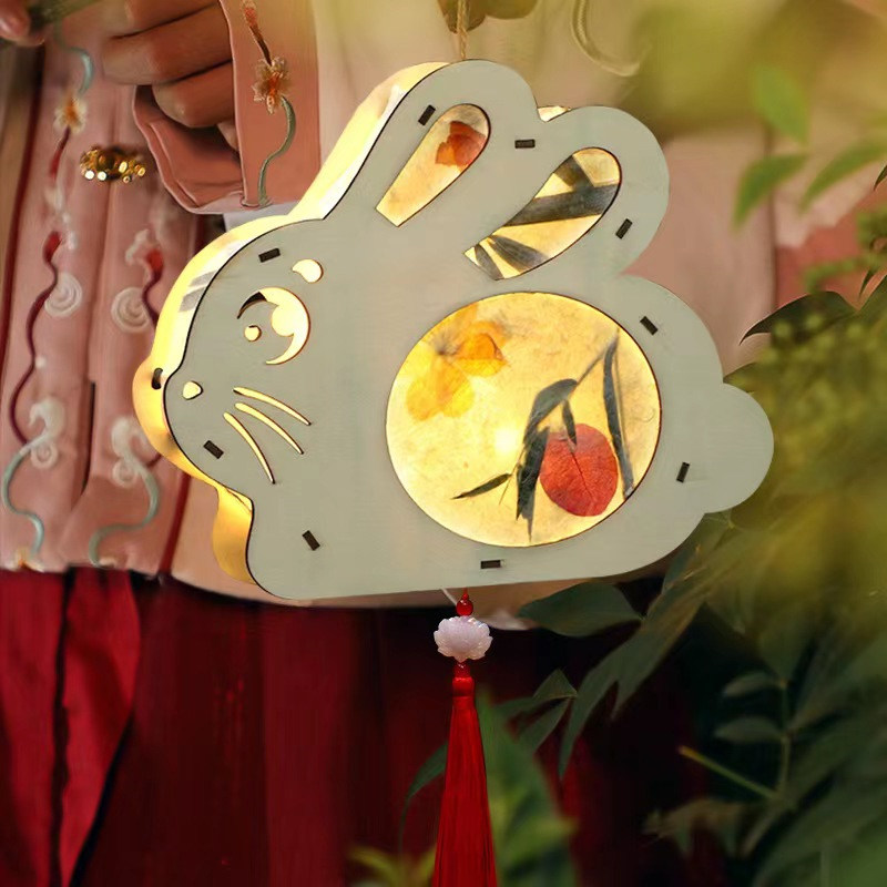 极速2023中秋节灯笼p儿童手提兔子花灯手工制作diy材料包古风汉服