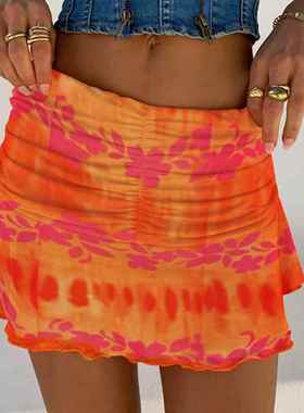 极速Women Boho Beach Skirts SuAmmer High Waist Floral Printi