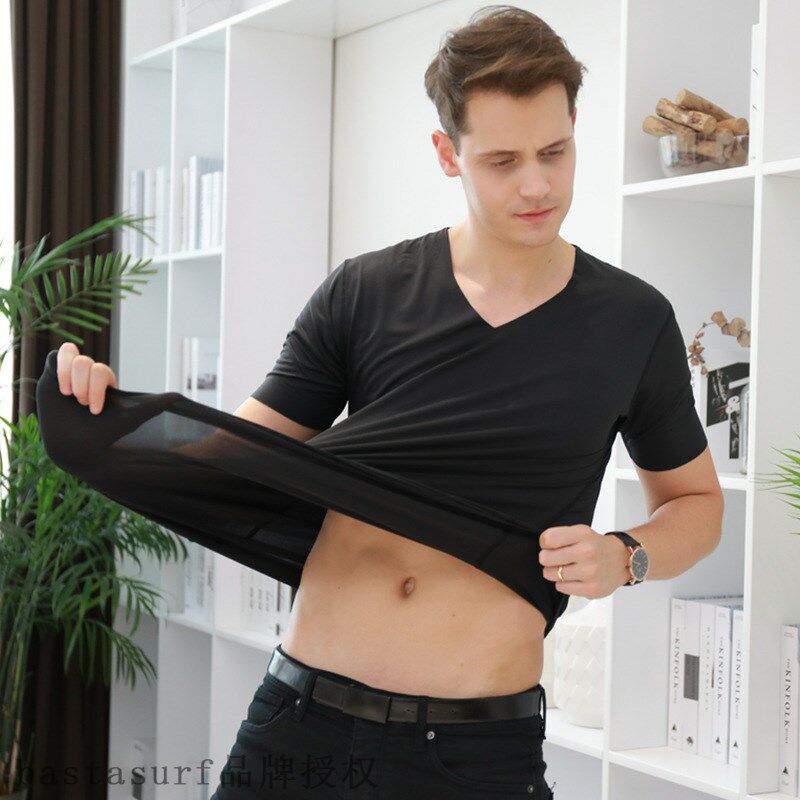 新品Spring and summer mens soliBd color slim fit traceless