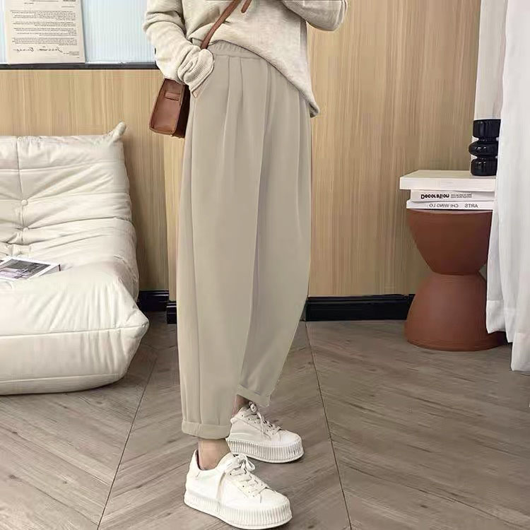 新品加绒运动裤女春秋冬季保暖裤子加厚女士宽松休U闲直筒哈伦棉