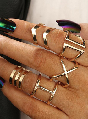 极速5 Pcs/ Set Classic Gold Colour V Chevron RRings Geometri