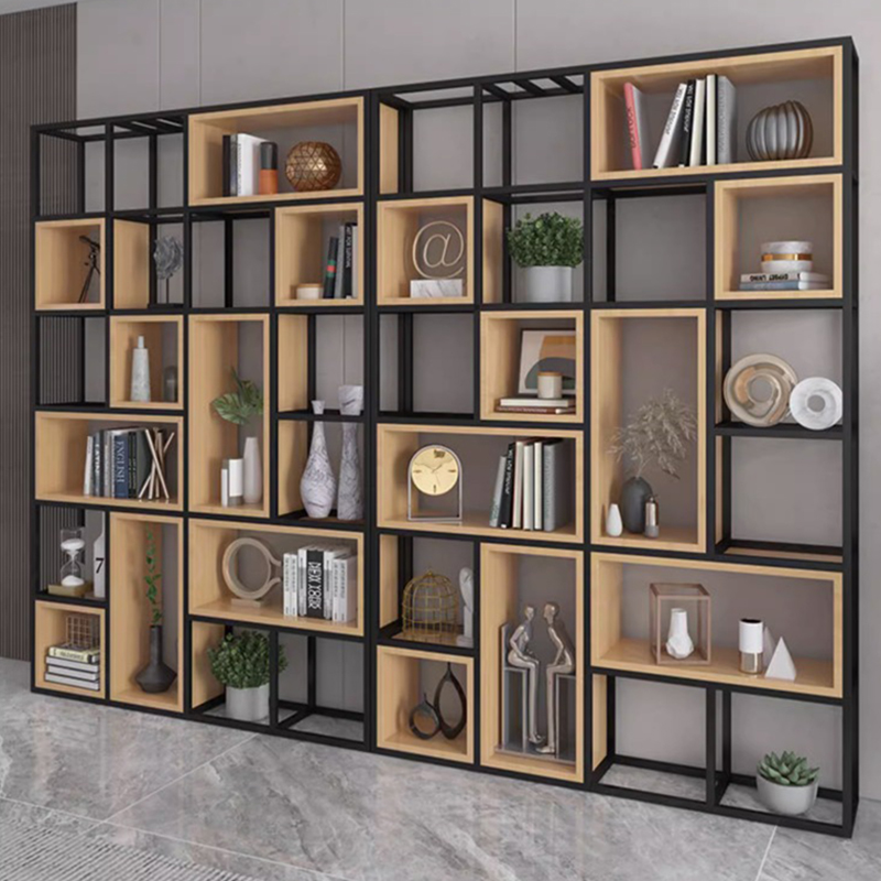 极速书架展示架落地办公r室隔断多层客厅饭厅实木屏风铁艺收纳层