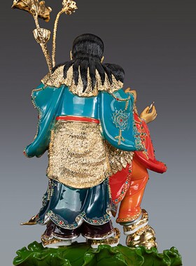 新品台湾鎏金纯铜和合二圣神像和合铜H像家用客厅新婚工艺礼品摆