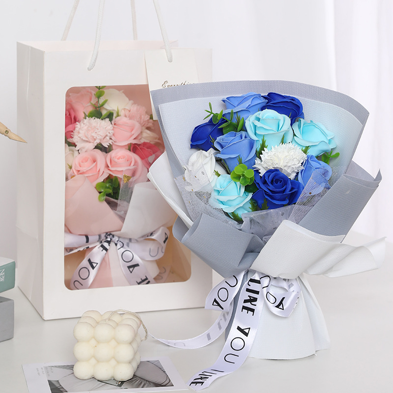 极速厂家11朵韩式玫瑰香皂花花束康乃G馨母亲节礼物520情人节手工