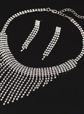 极速套装项链首饰饰品婚礼水钻z新娘耳环耳坠配饰镀银拍摄装饰珍