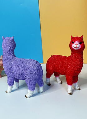 极速新款纯色可爱仿真羊驼动物装饰品家居客厅室内简.约树脂摆饰